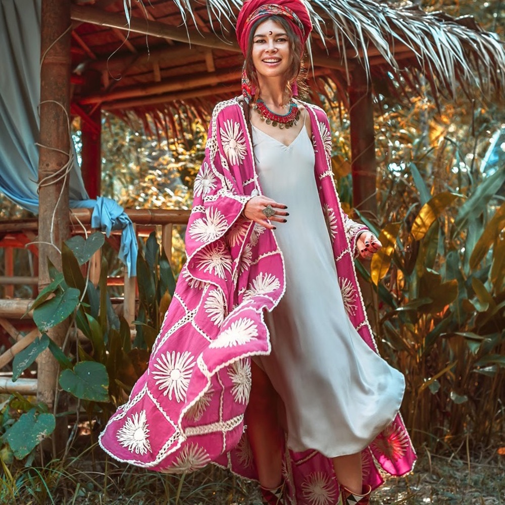 Handmade Floral Crochet Maxi Kimono Duster